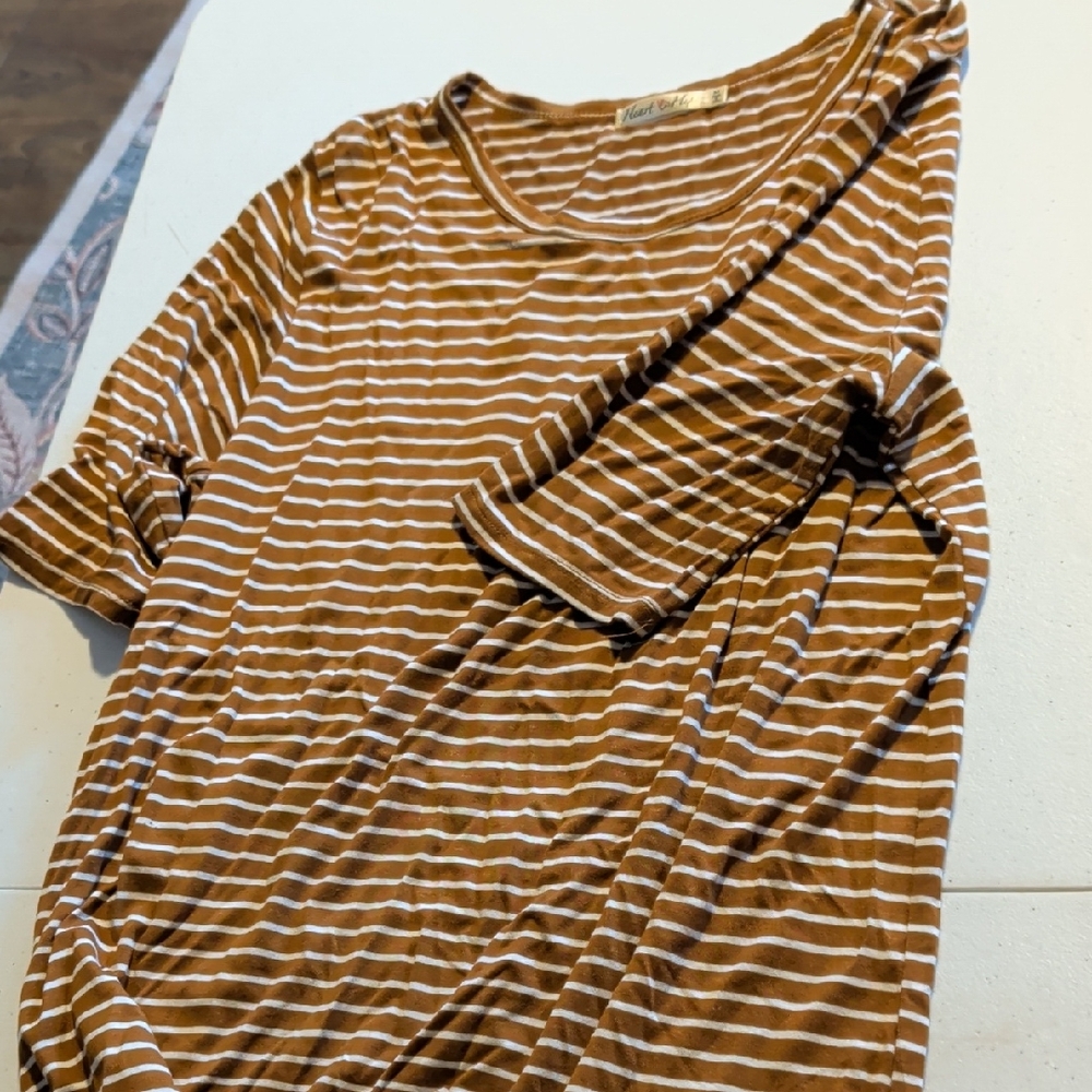 Heart Hips Brown and White Striped Long Sleeve Top